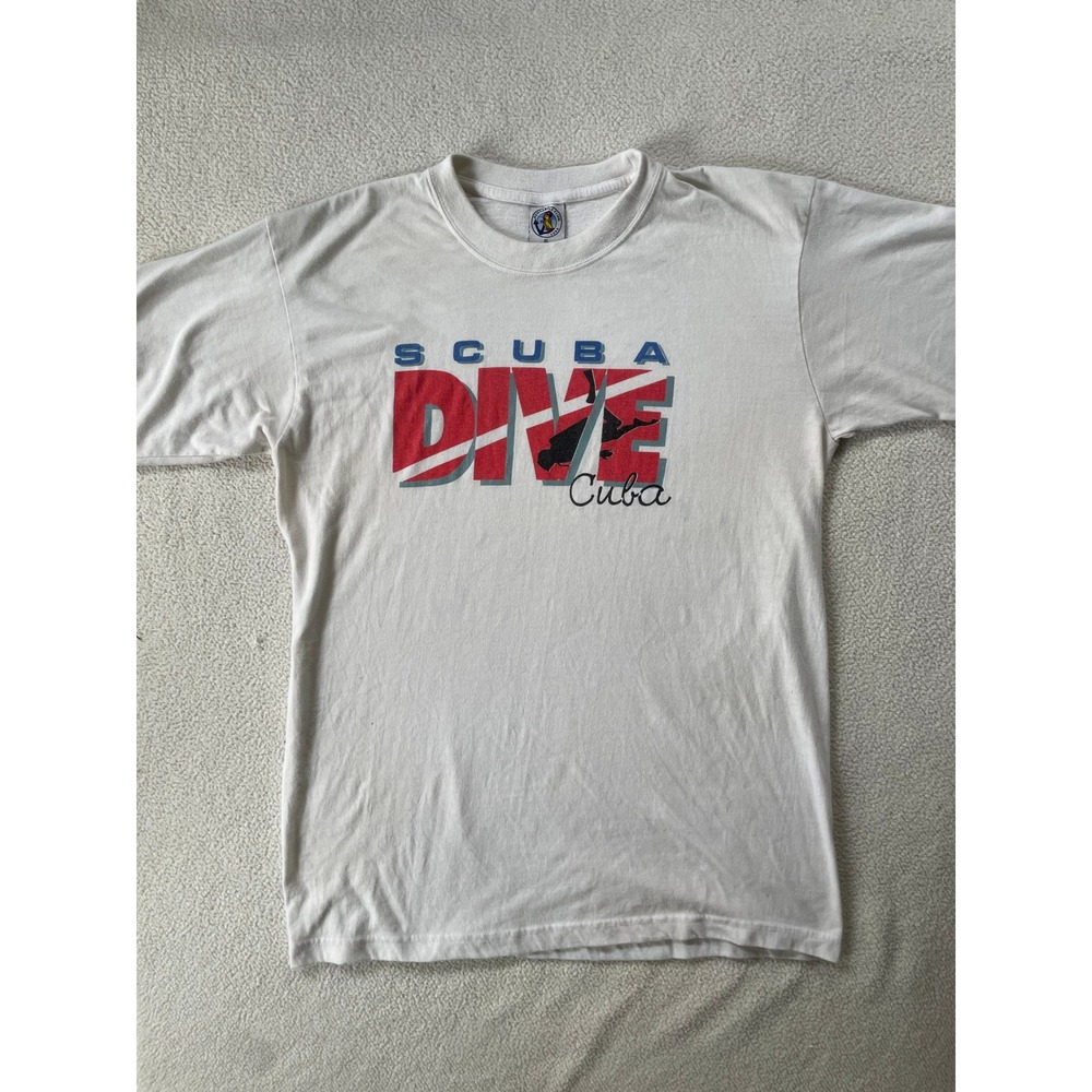 Azucar Club Mens Extra Large T-Shirt White Scuba Dive Cuba Graphic Tee 2000s Y2k